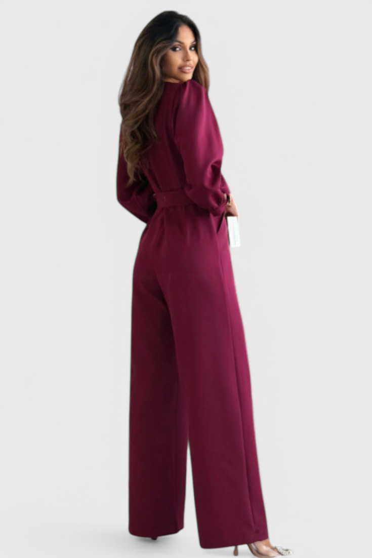 Ariane Wide-Leg V-Neck Jumpsuit with Self-Tie Waist
