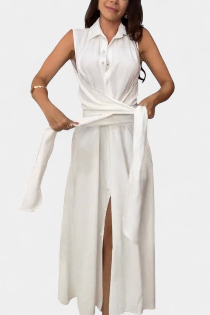 Meryl Shirt-Style Single-Breasted Midi Dress