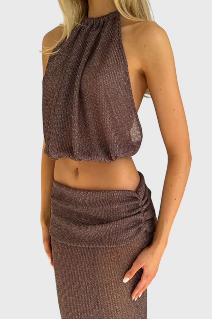 Zhenya Sheer Halter Two-Piece Set