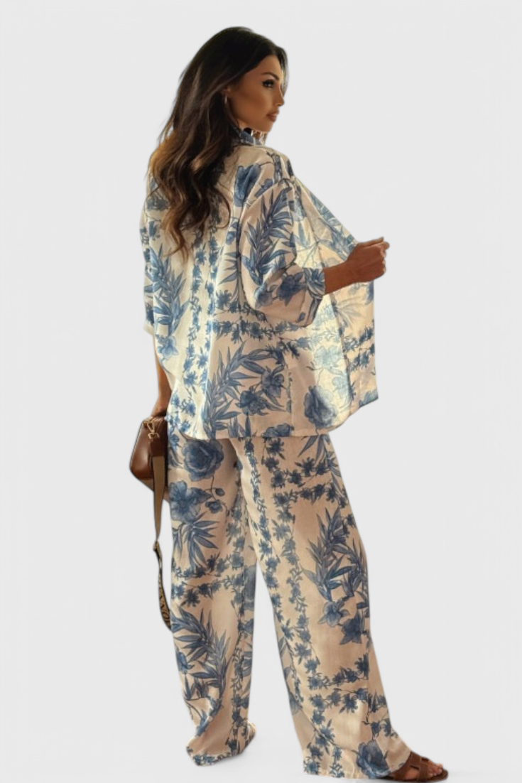Odile Cotton Blend Set with 3/4 Sleeve Top & Pocketed Trousers
