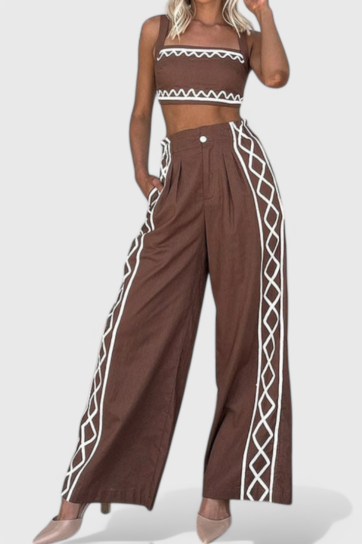 Mirella Zigzag Print Crop & Wide-Leg Set