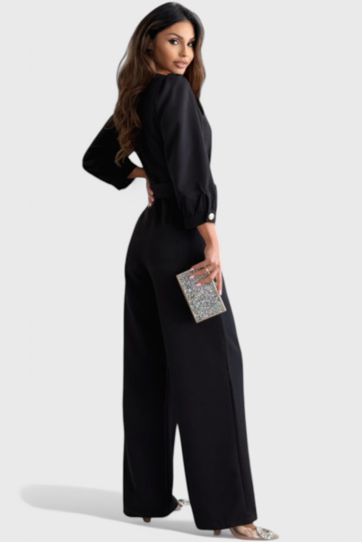 Ariane Wide-Leg V-Neck Jumpsuit with Self-Tie Waist