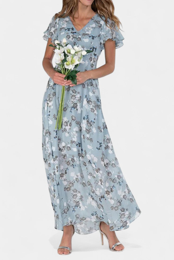 Amara Floral Flutter Sleeve Maxi Dress
