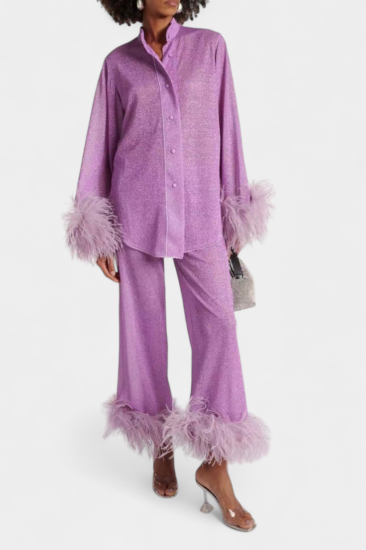 Polina Feather Collar Two-Piece Set