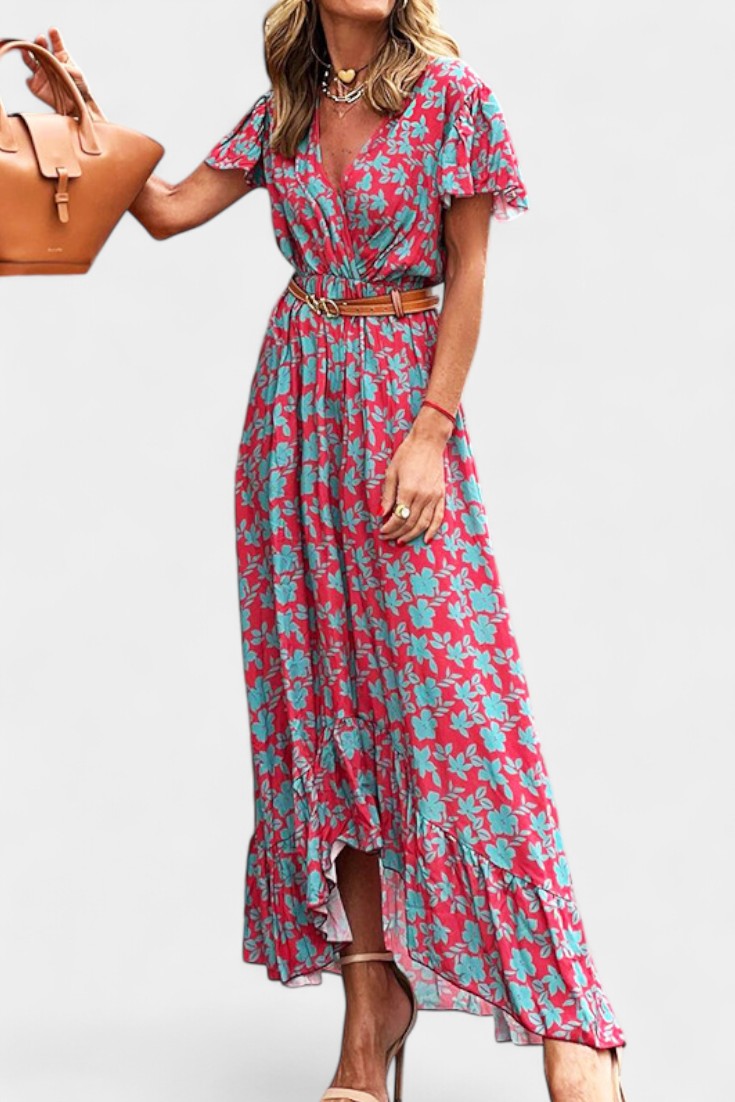 Kinslee V-Neck Printed Swing Maxi Dress