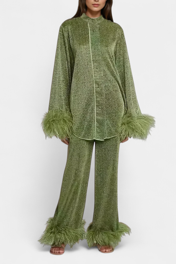 Polina Feather Collar Two-Piece Set