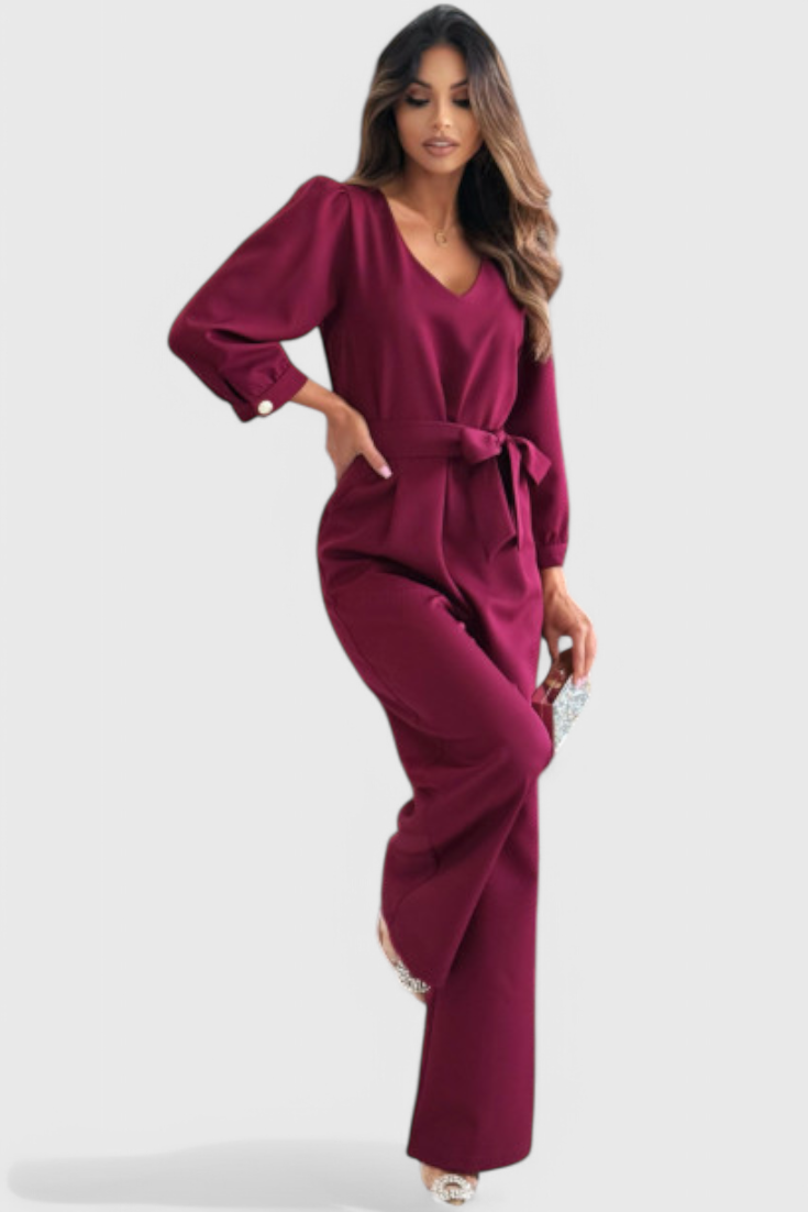 Ariane Wide-Leg V-Neck Jumpsuit with Self-Tie Waist