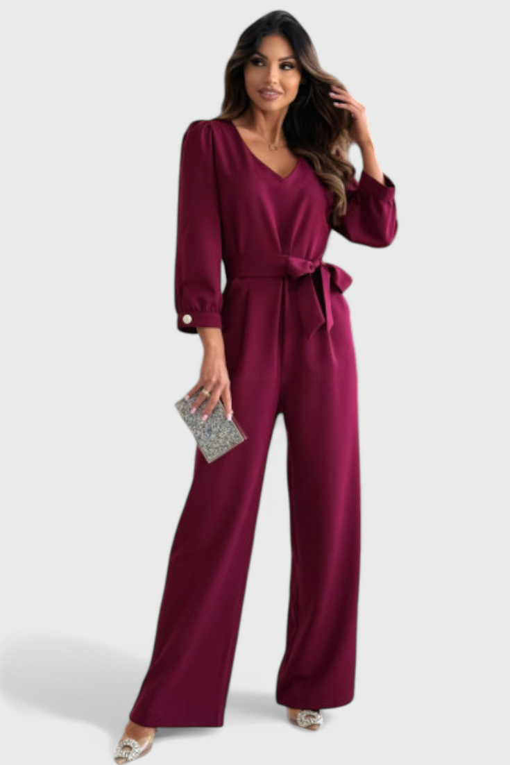 Ariane Wide-Leg V-Neck Jumpsuit with Self-Tie Waist
