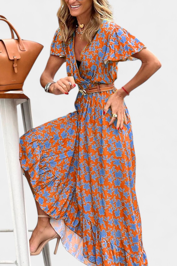 Kinslee V-Neck Printed Swing Maxi Dress