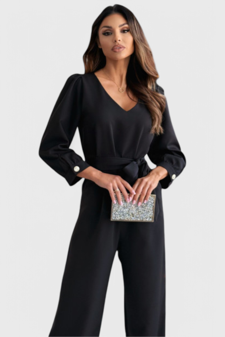 Ariane Wide-Leg V-Neck Jumpsuit with Self-Tie Waist