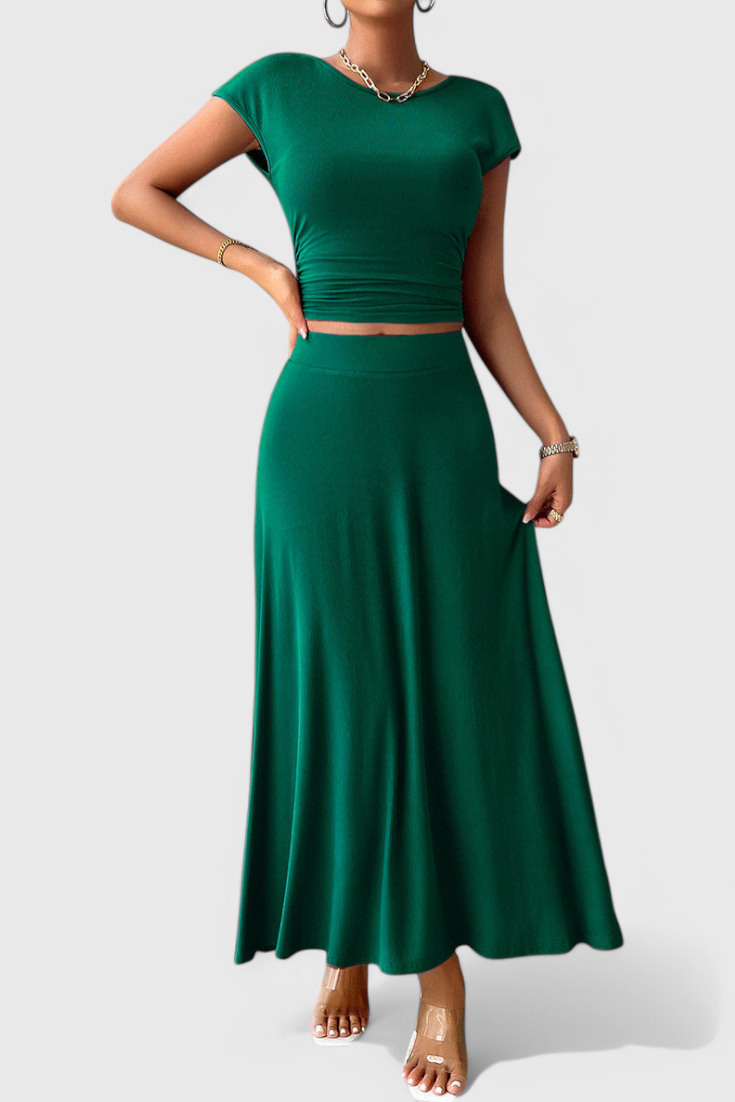 Anastasia Ruched Crop Top & Flowing Skirt Co-Ord