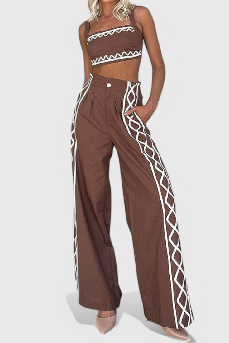 Mirella Zigzag Print Crop & Wide-Leg Set