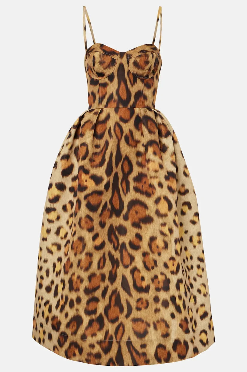 Tiana Leopard Bustier Midi Dress
