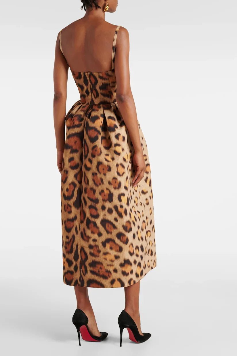 Tiana Leopard Bustier Midi Dress