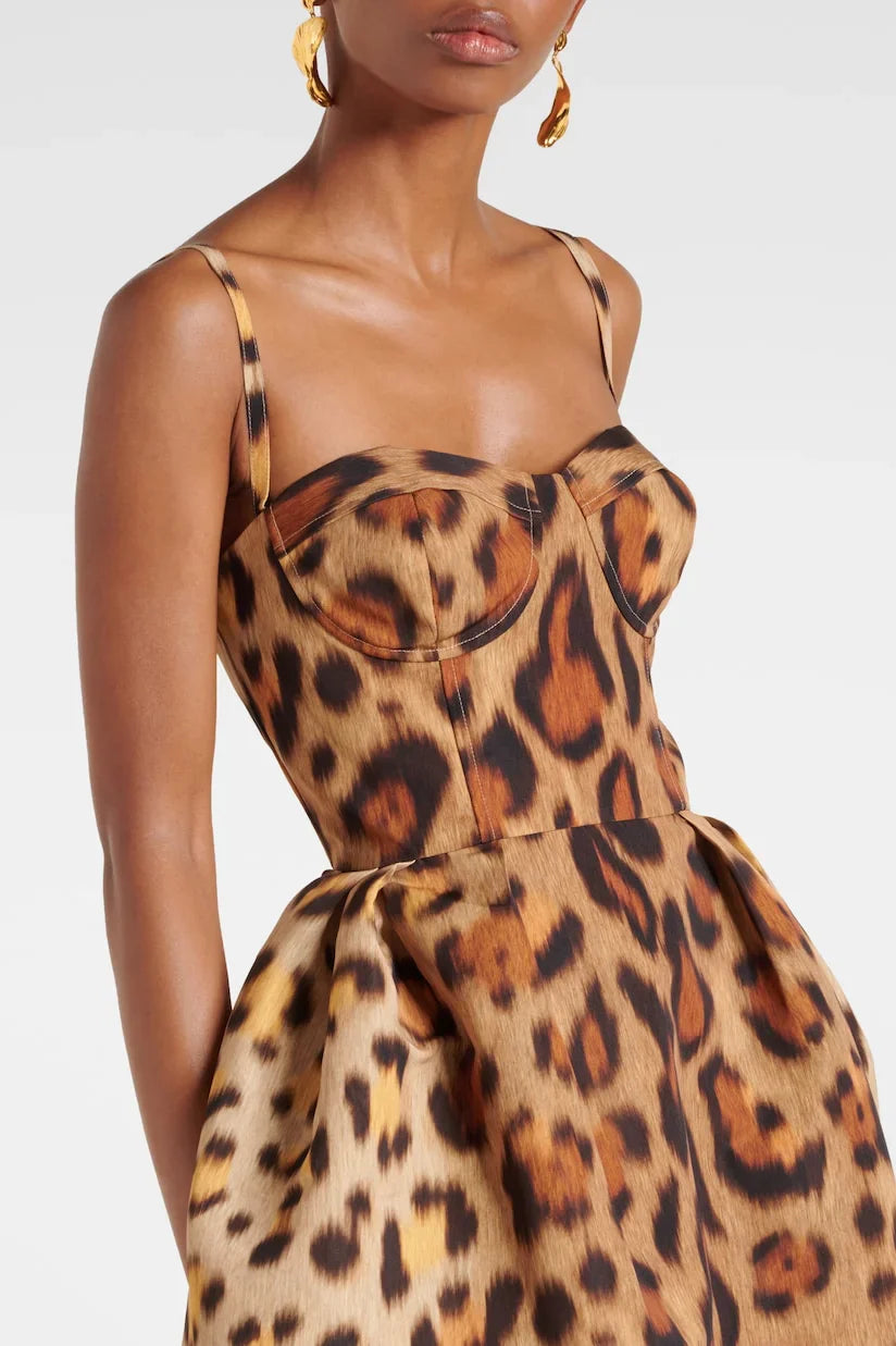 Tiana Leopard Bustier Midi Dress