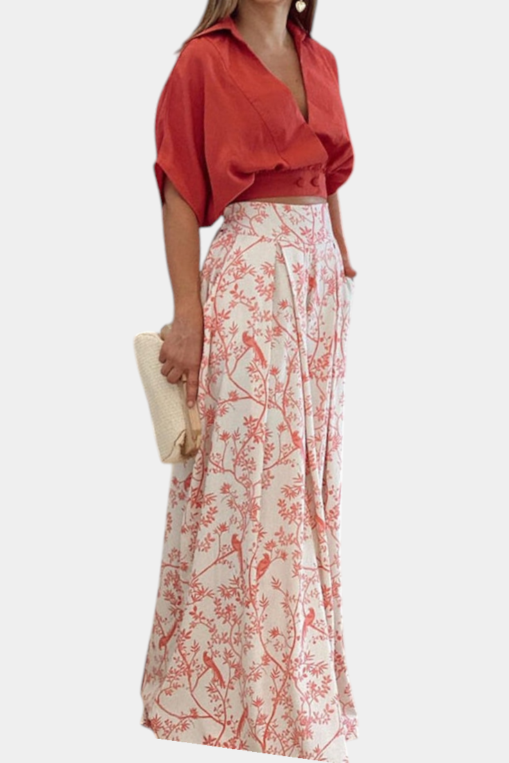 Olivia V-Neck Top & Wide-Leg Trousers Set