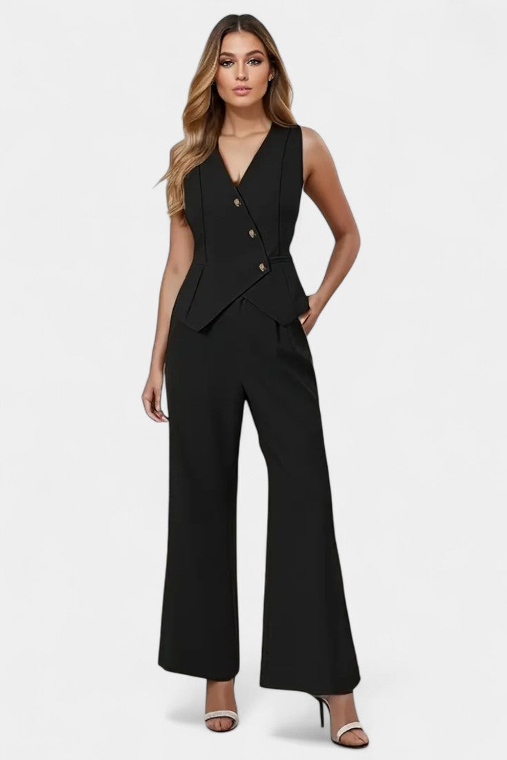 Heskia Sleeveless Waistcoat & Wide-Leg Pants Set