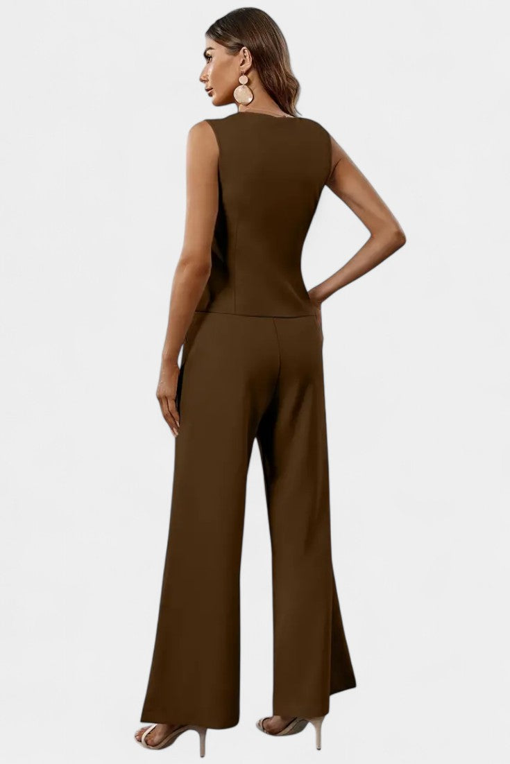 Heskia Sleeveless Waistcoat & Wide-Leg Pants Set