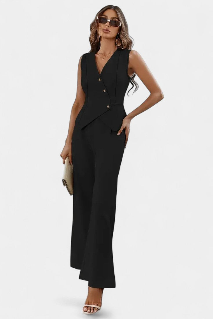 Heskia Sleeveless Waistcoat & Wide-Leg Pants Set