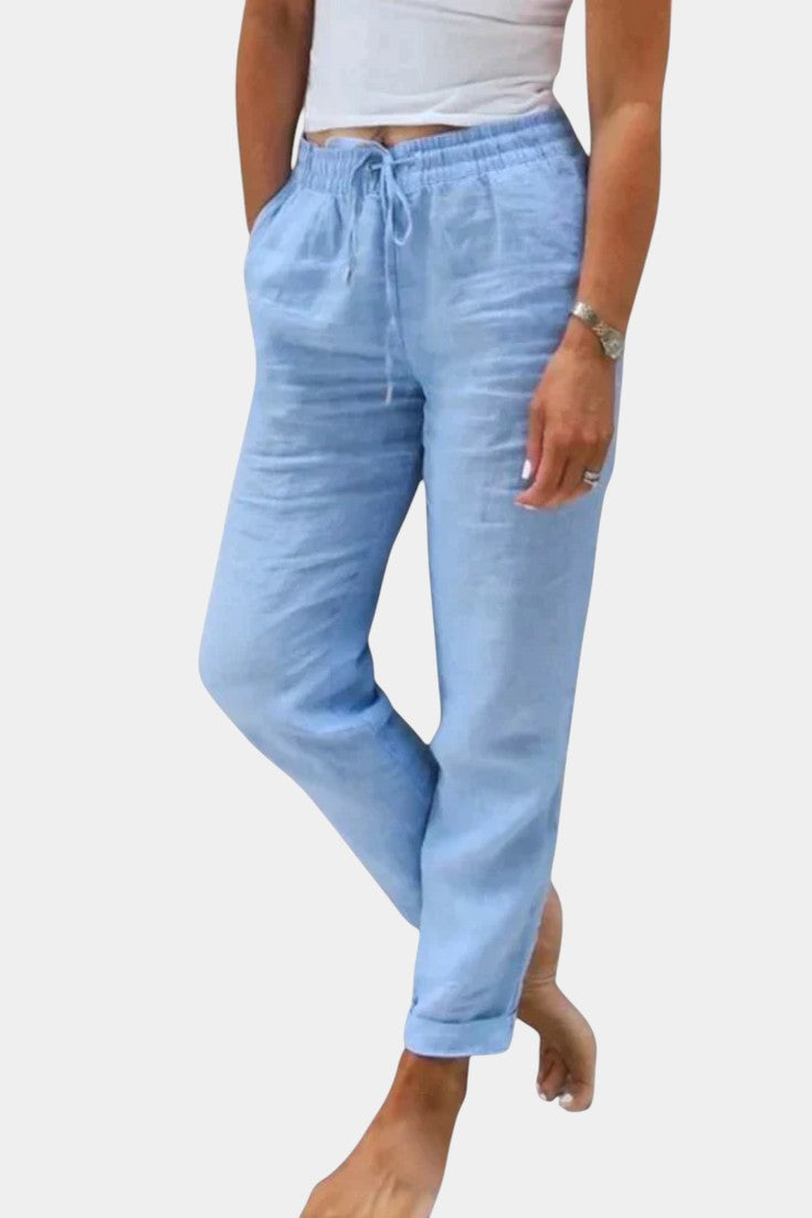 Violet Relaxed Fit Linen Blend Trousers