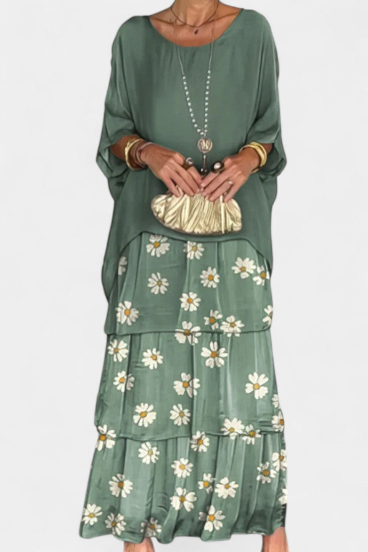 Caroline Printed Tiered Batwing Maxi Dress