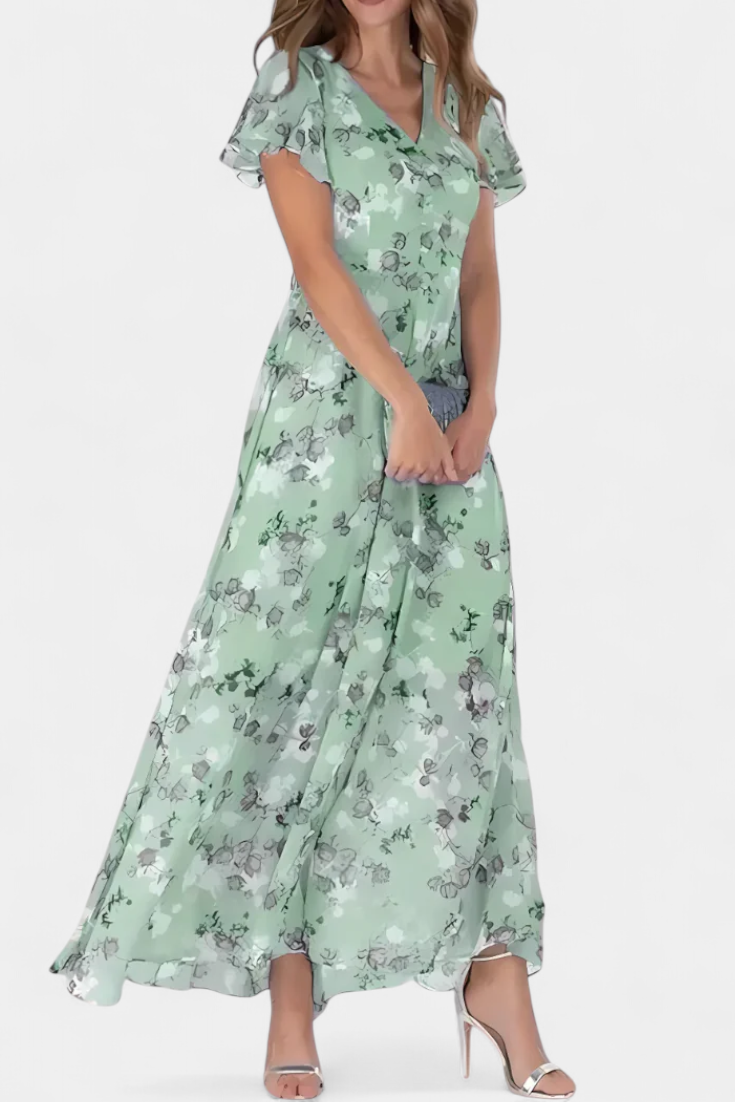 Amara Floral Flutter Sleeve Maxi Dress