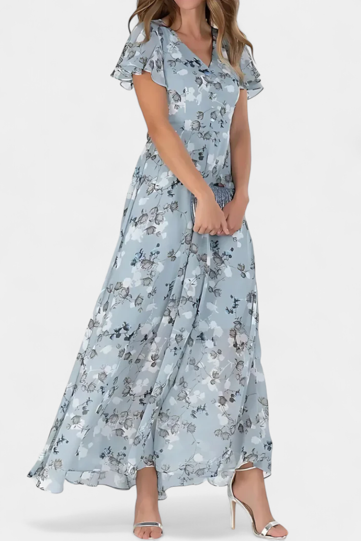 Amara Floral Flutter Sleeve Maxi Dress