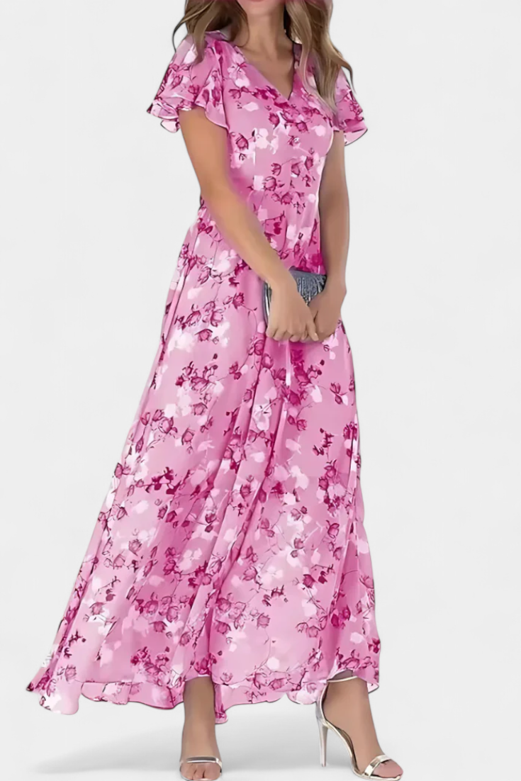 Amara Floral Flutter Sleeve Maxi Dress