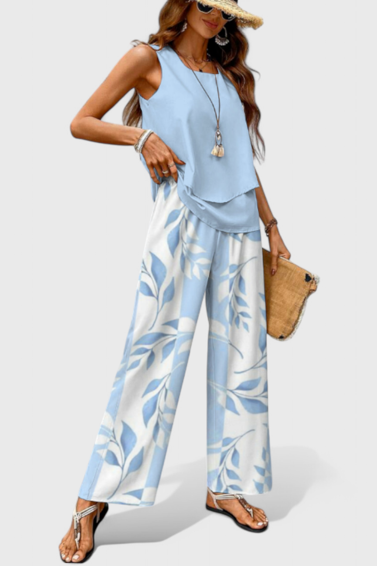 Una Layered Top & Wide-Leg Trouser Set