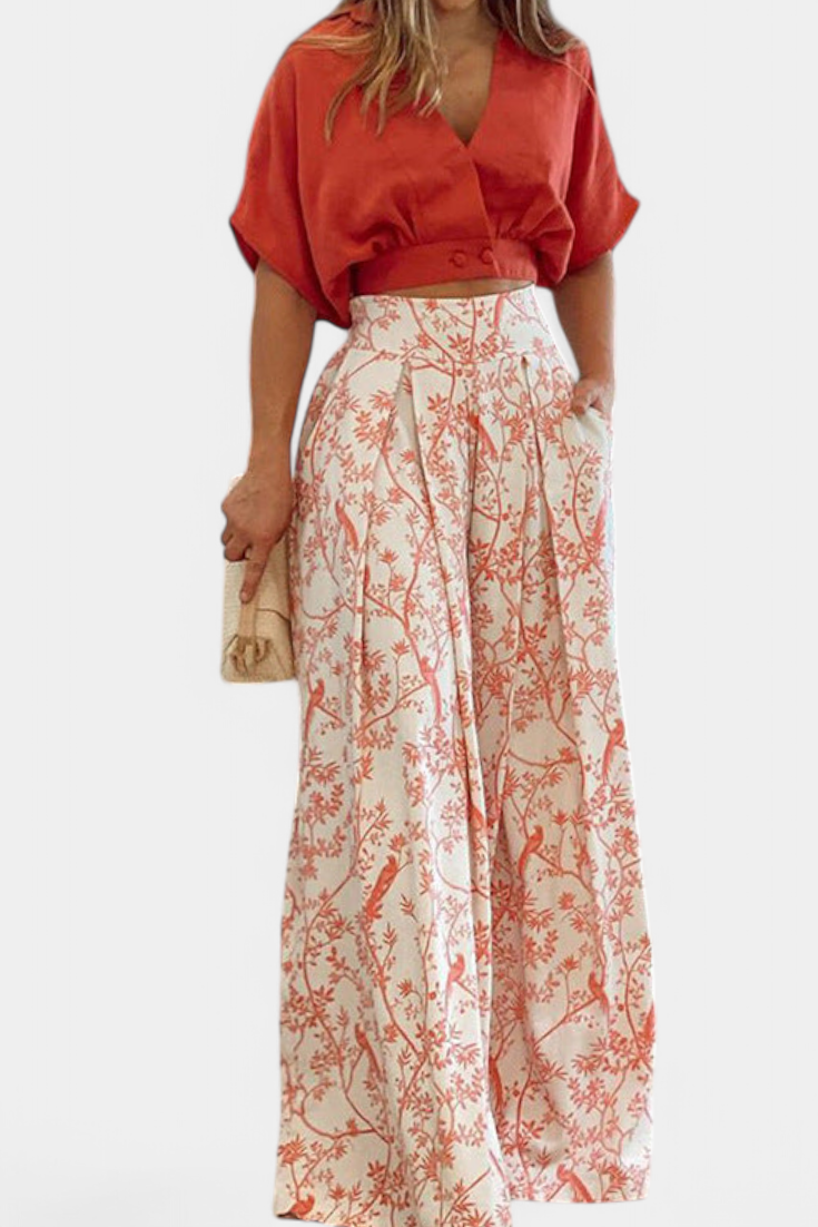 Olivia V-Neck Top & Wide-Leg Trousers Set
