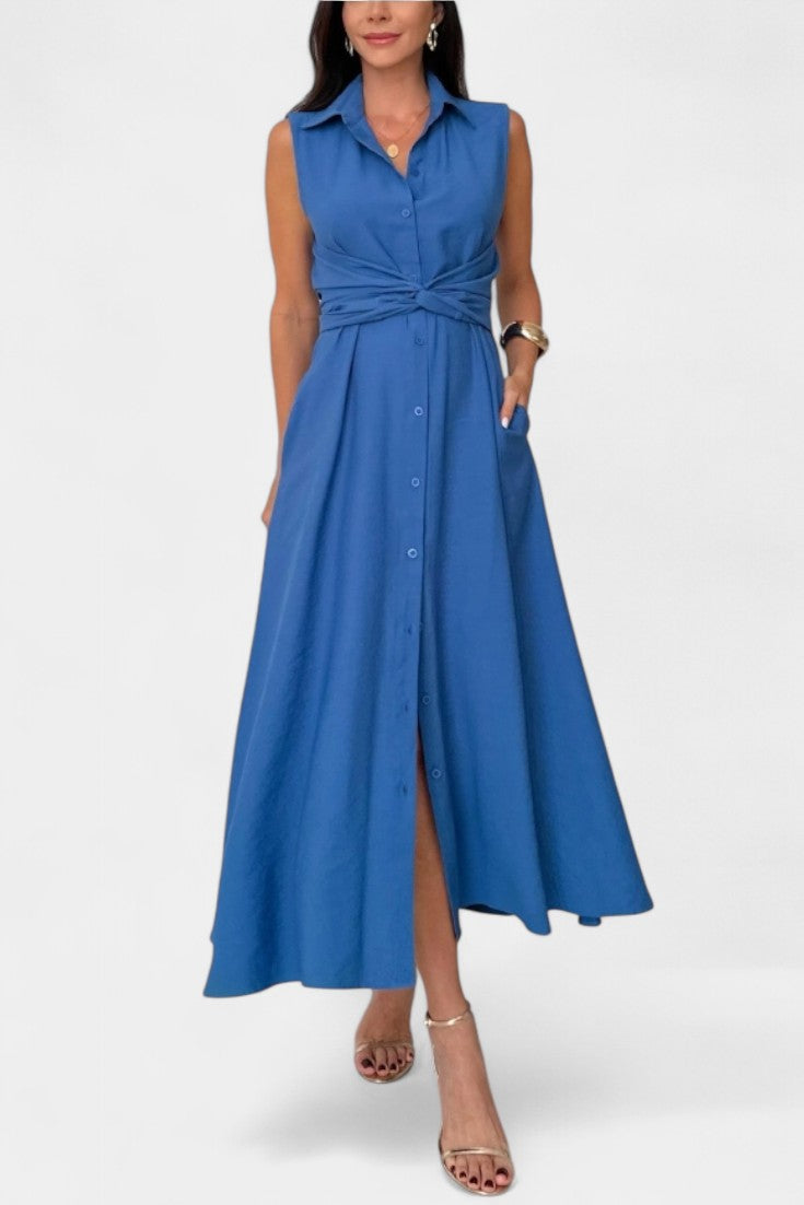 Meryl Shirt-Style Single-Breasted Midi Dress