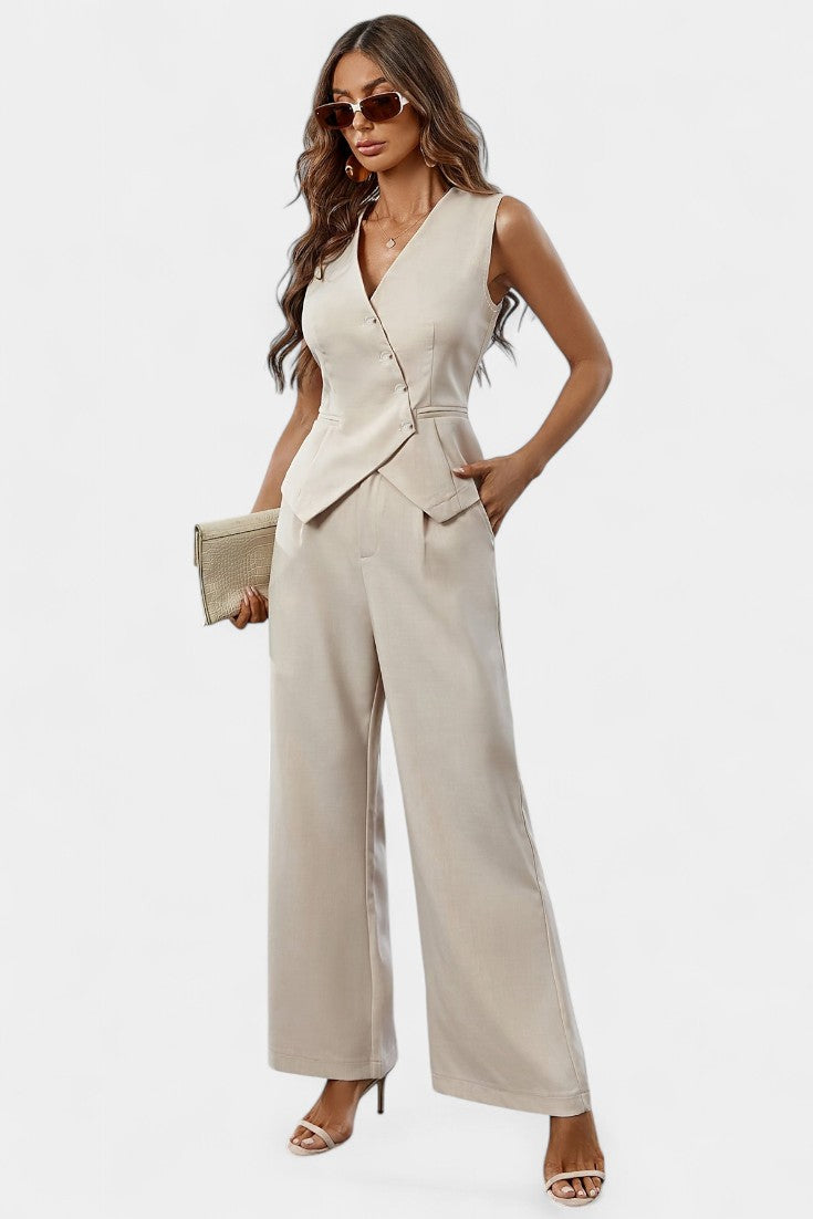 Heskia Sleeveless Waistcoat & Wide-Leg Pants Set