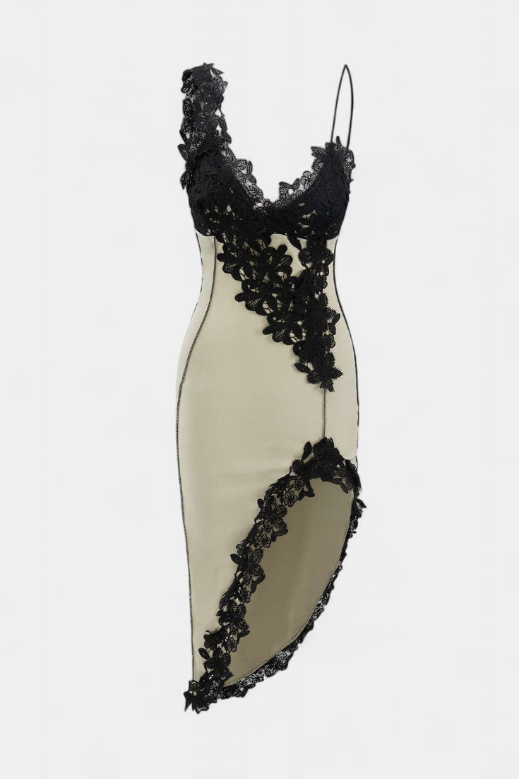 Diana Asymmetric Lace Panel Midi Dress