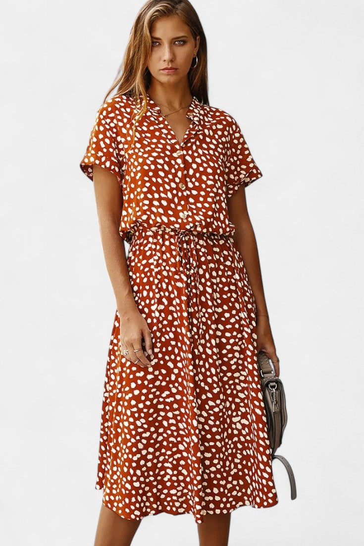 Rovena Polka Dot Shirt Midi Dress
