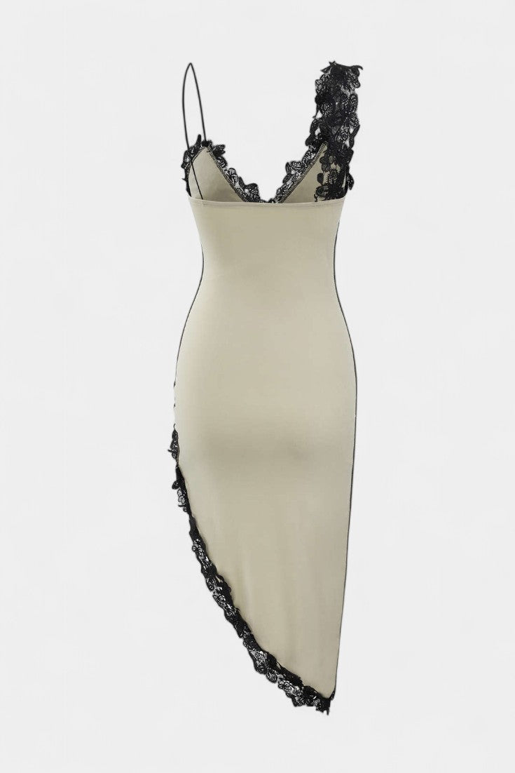 Diana Asymmetric Lace Panel Midi Dress