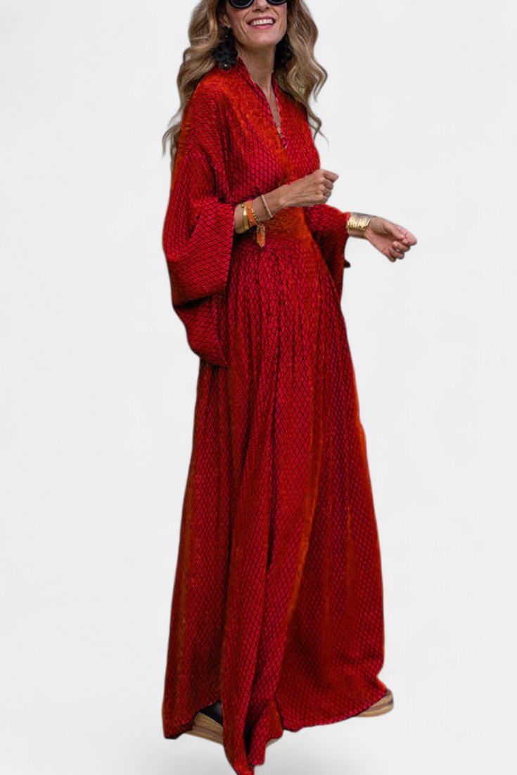 Lamiss V-Neck Long Sleeve Flowy Maxi Dress