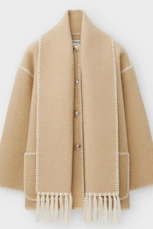 Fawn Poppy Fringed Scarf Coat