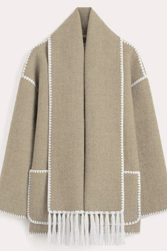 Fawn Poppy Fringed Scarf Coat