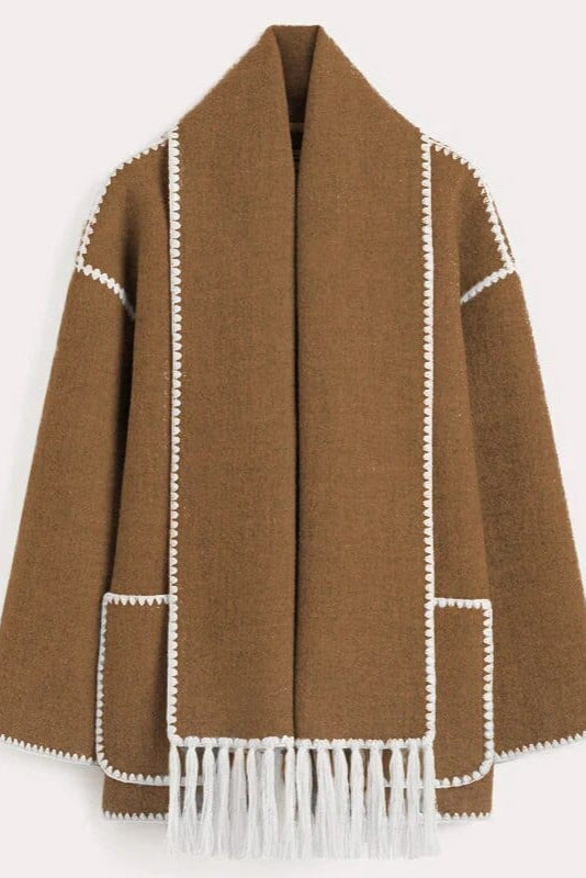 Fawn Poppy Fringed Scarf Coat