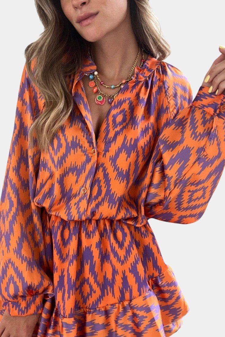 Yasmine Printed Ruffle Romper Mini Dress