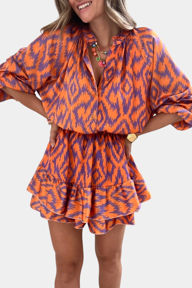 Yasmine Printed Ruffle Romper Mini Dress
