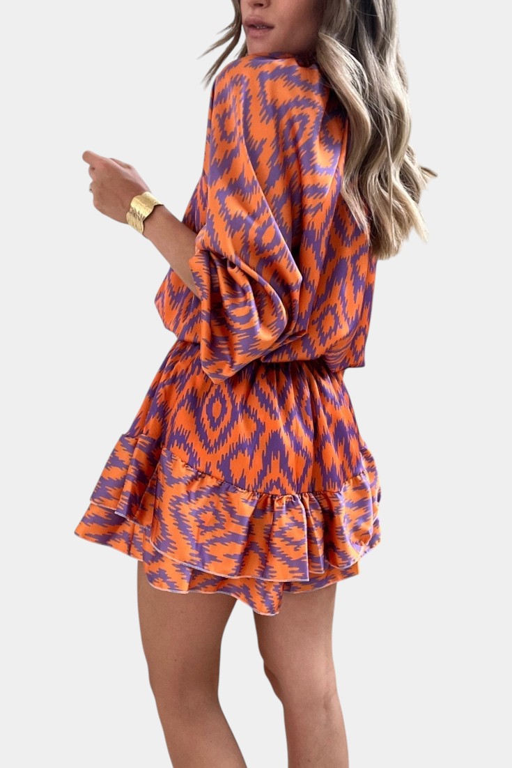 Yasmine Printed Ruffle Romper Mini Dress