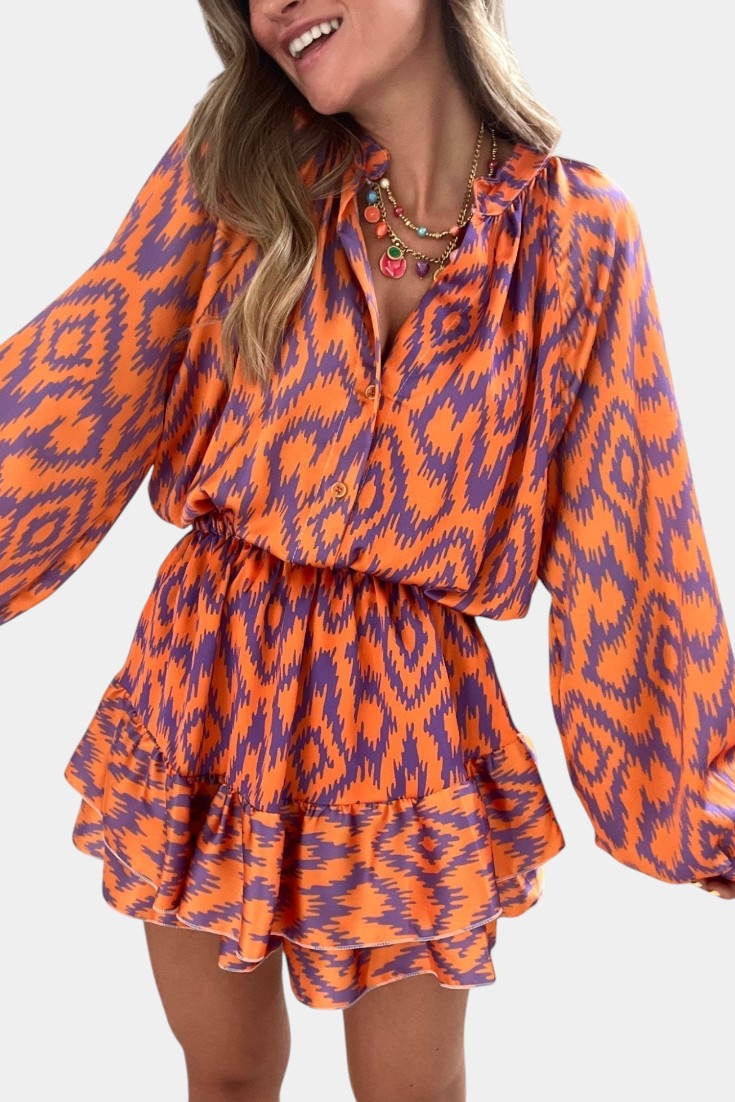 Yasmine Printed Ruffle Romper Mini Dress