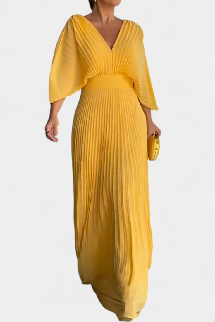 Anita Pleated V-Neck Midi Dress