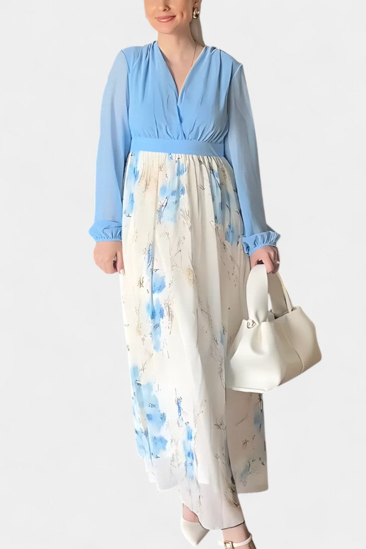 Eliane Stunning Floral Print V-Neck Maxi Dress