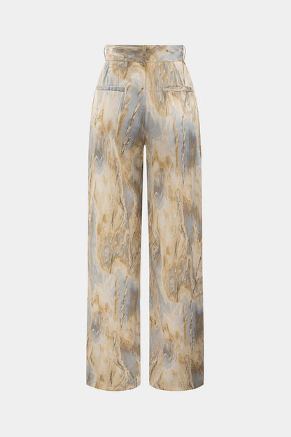 Inna Marble Print High-Waisted Straight Leg Pants