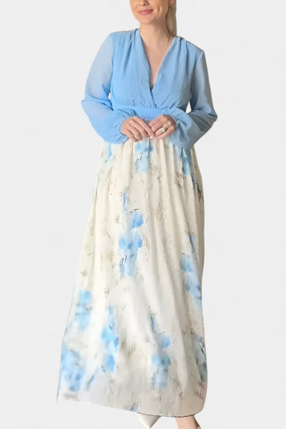 Eliane Stunning Floral Print V-Neck Maxi Dress