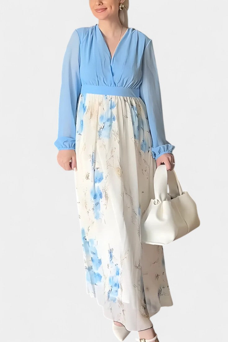 Eliane Stunning Floral Print V-Neck Maxi Dress