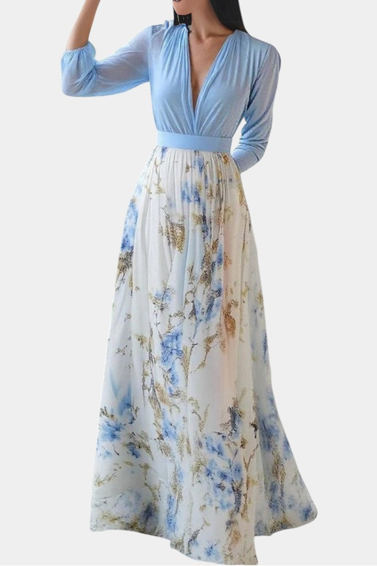Eliane Stunning Floral Print V-Neck Maxi Dress