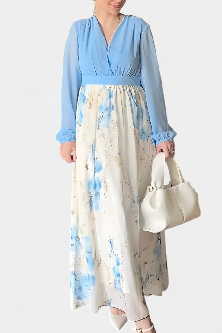 Eliane Stunning Floral Print V-Neck Maxi Dress